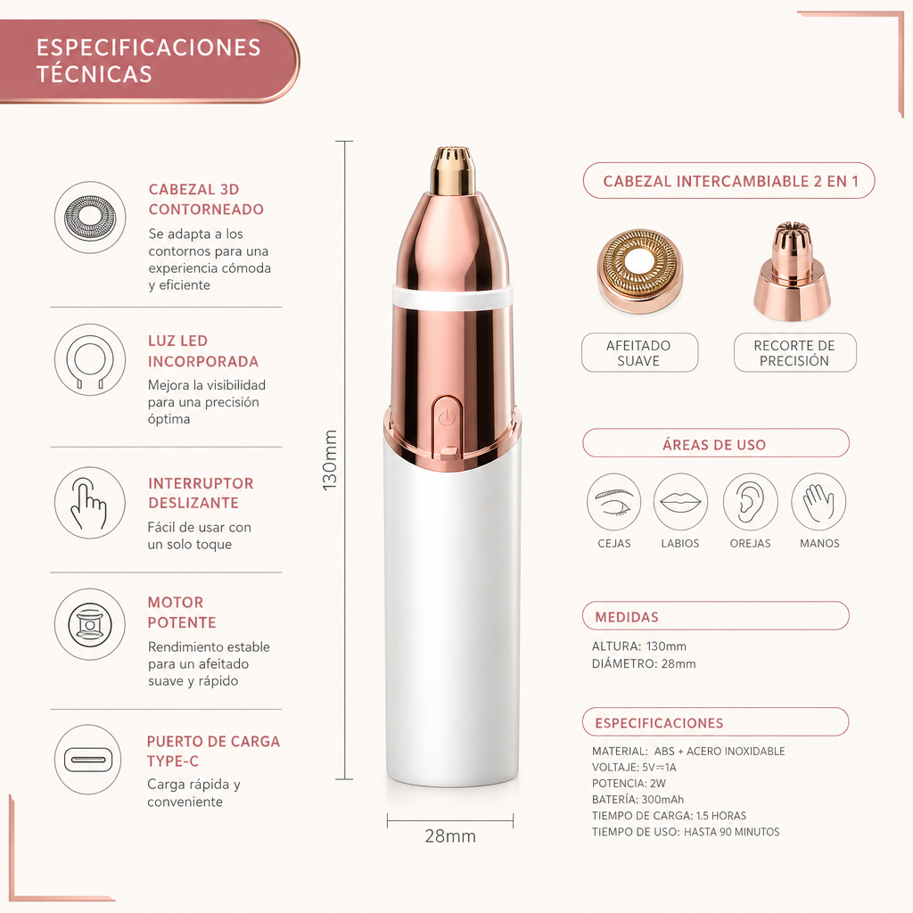 Rasuradora facial recargable con Luz LED integrada